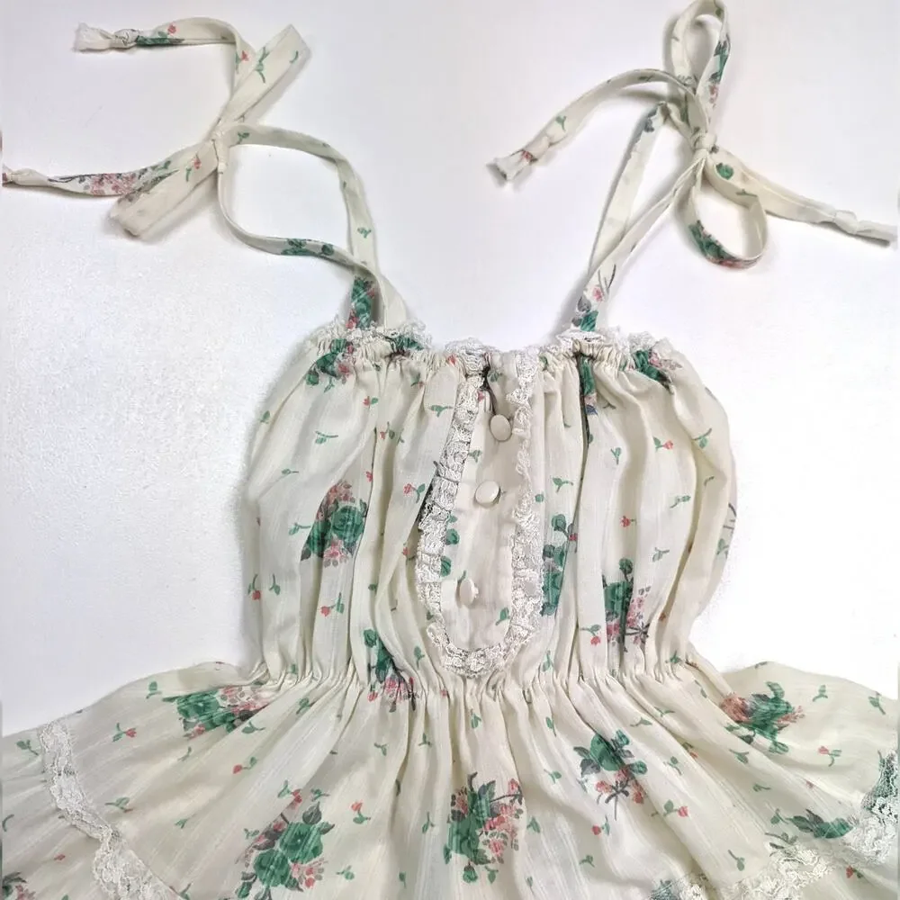 Vintage Miss Quality Dress Girls Sz 4T Cream Floral Sundress Boho Cottagecore